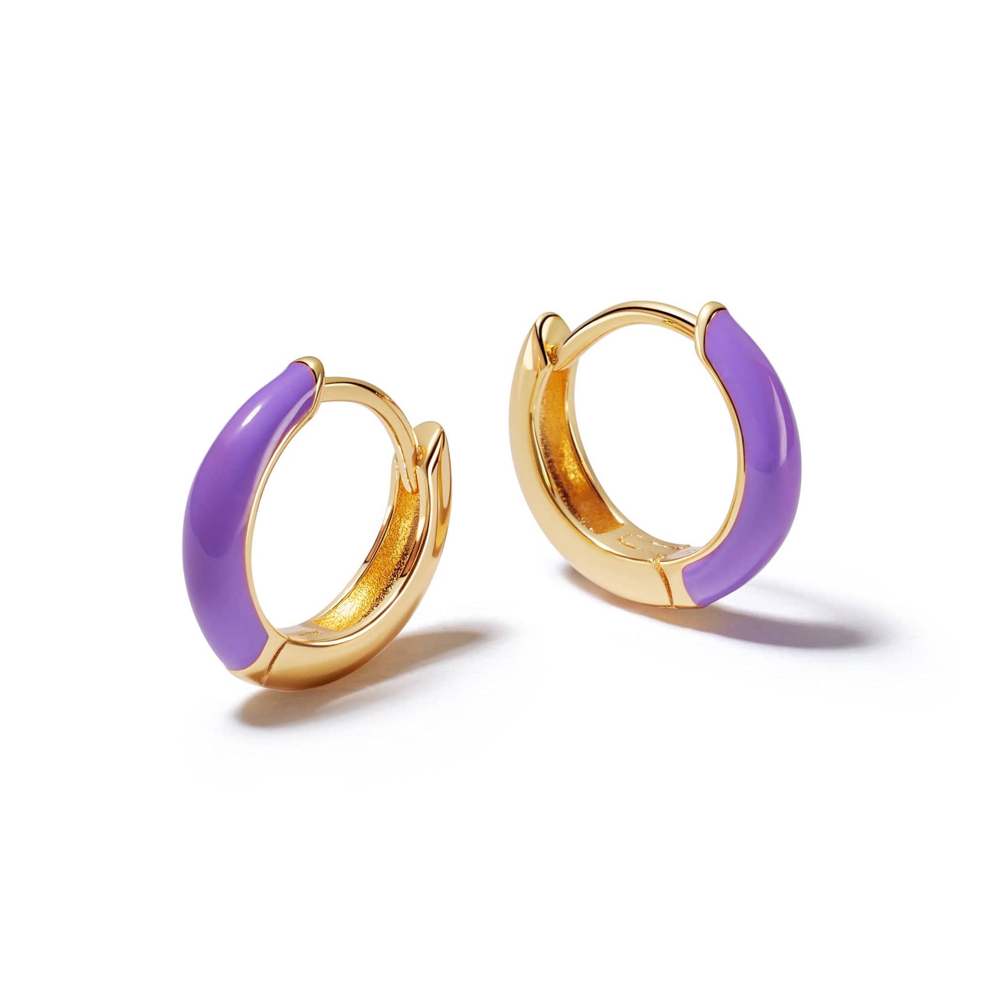 Purple Huggie Hoop Earrings 18ct Gold Plate