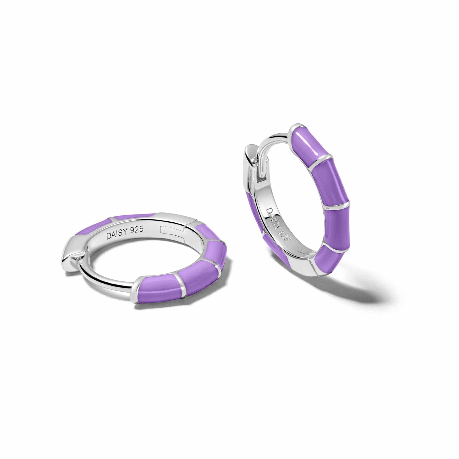 Purple Stripe Huggie Hoop Earrings Sterling Silver