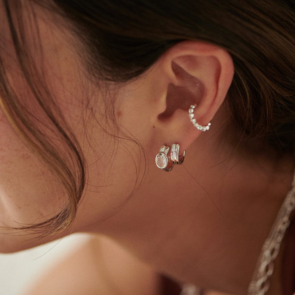 Rhodochrosite Huggie Hoop Earrings Sterling Silver