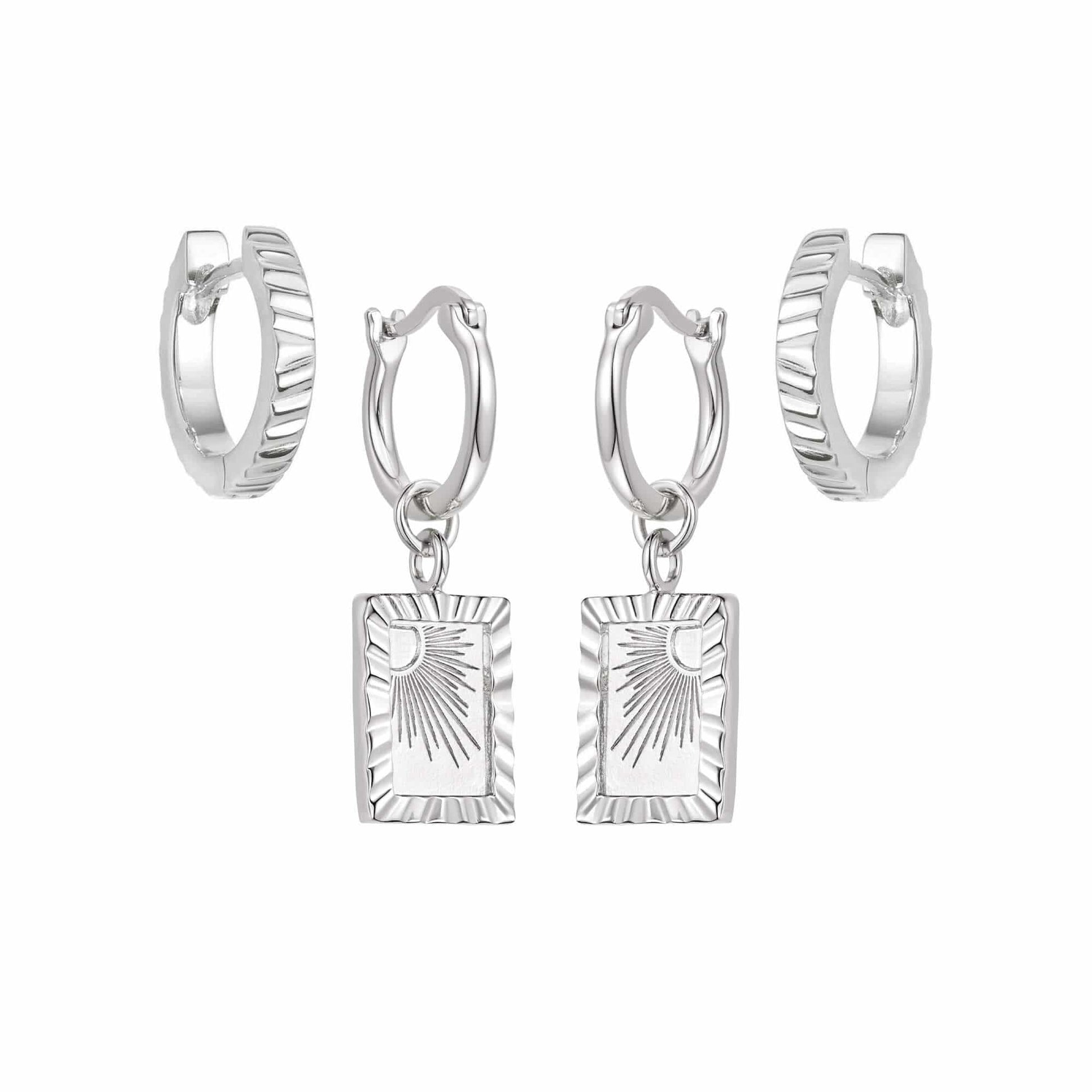 Rising Sun & Huggie Earring Set Sterling Silver