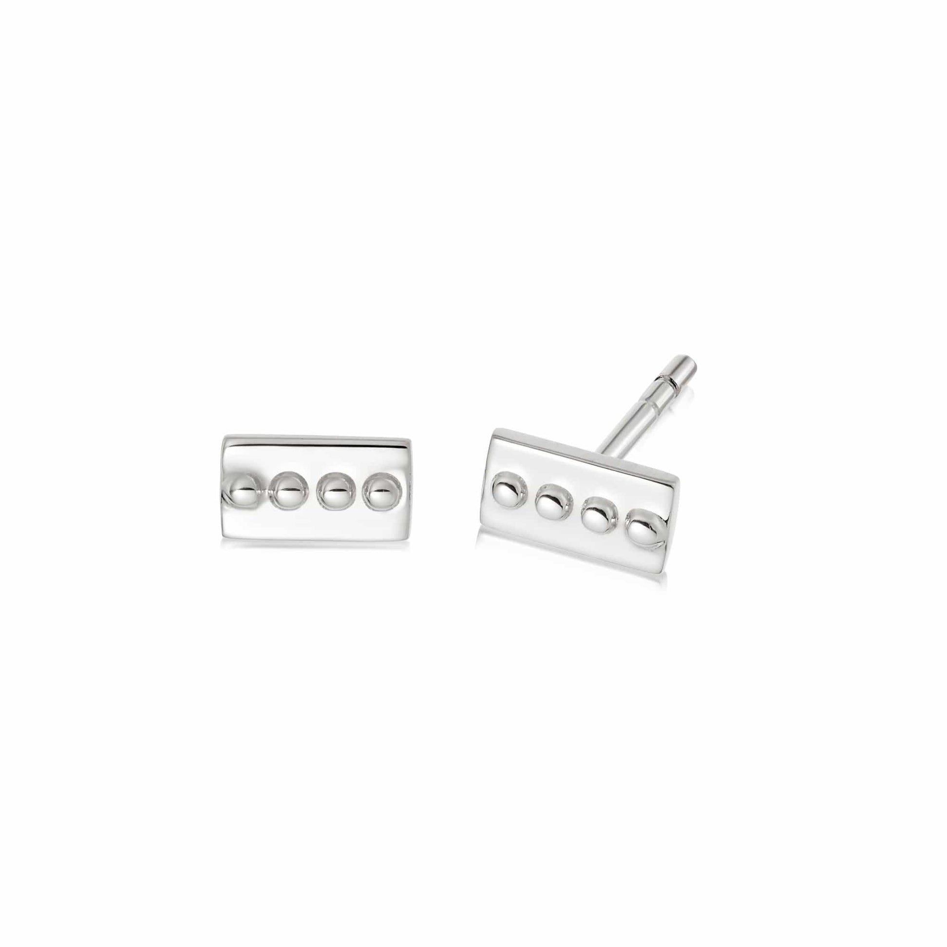 Stacked Beaded Bar Stud Earrings Sterling Silver