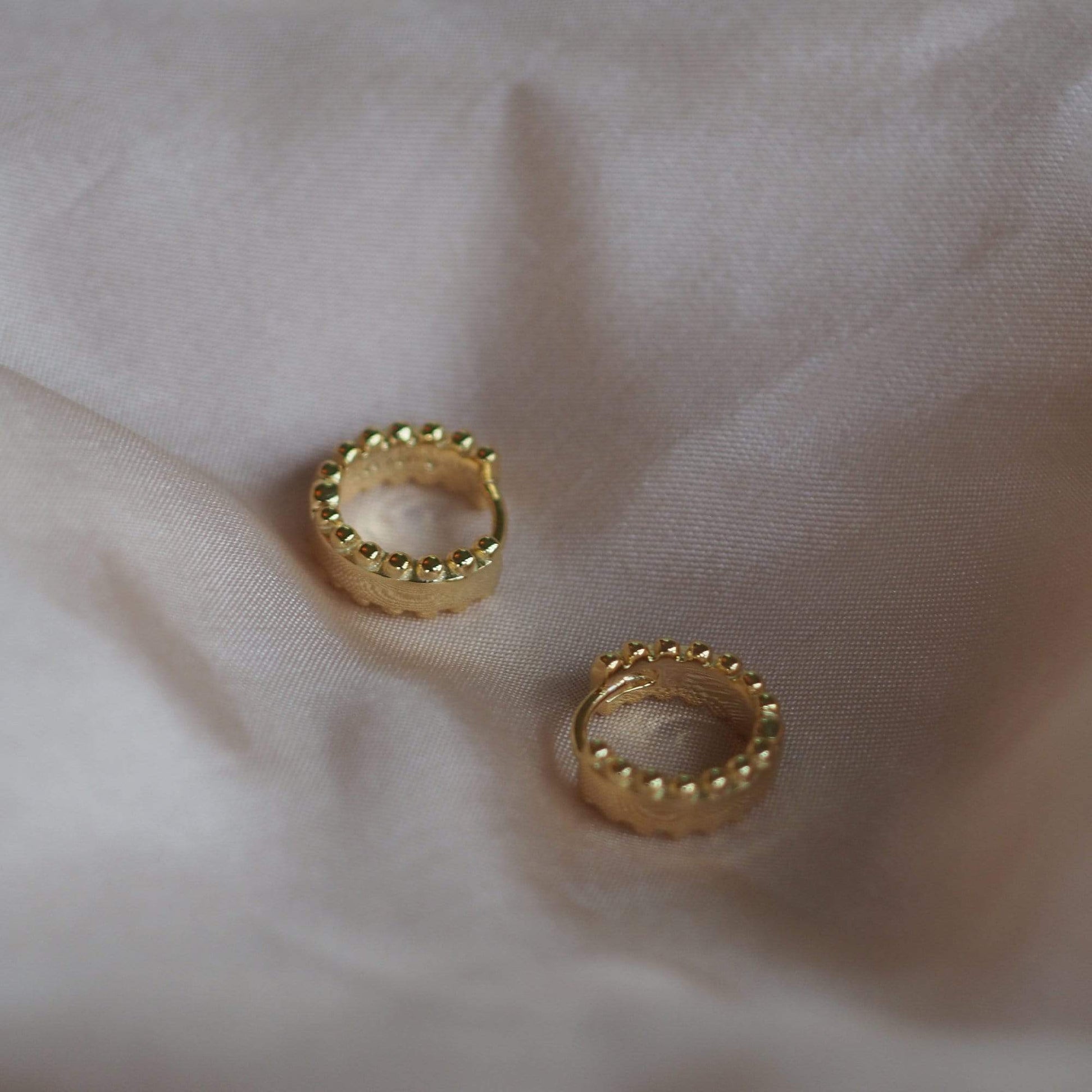 Beaded Huggie Hoop Earrings 18ct Gold Plate