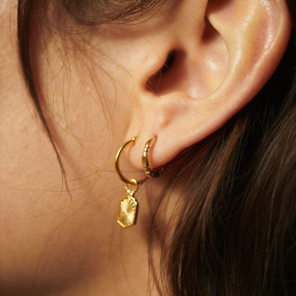 Bar & Ball Huggie Hoop Earrings 18ct Gold Plate