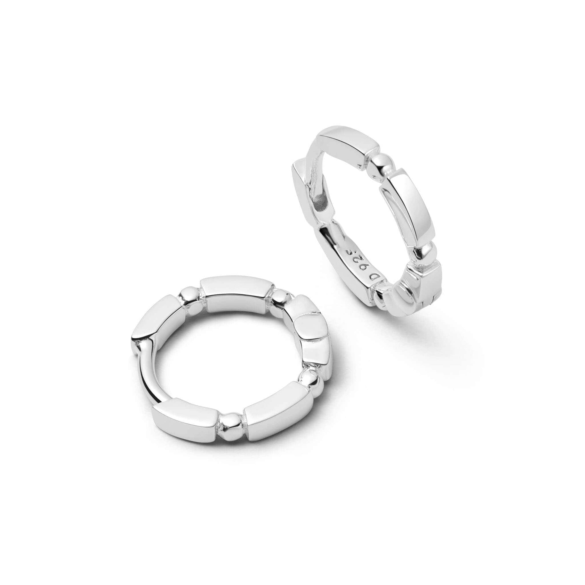 Bar & Ball Huggie Hoop Earrings Sterling Silver