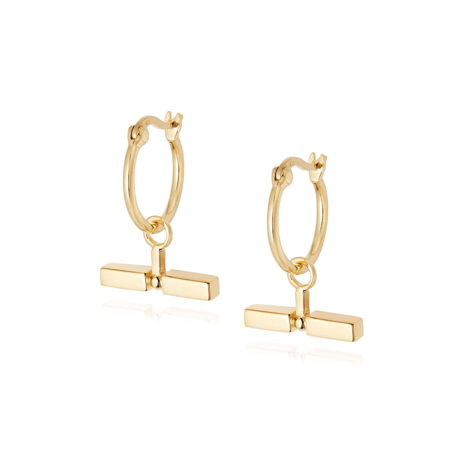 T Bar Earrings 18ct Gold Plate