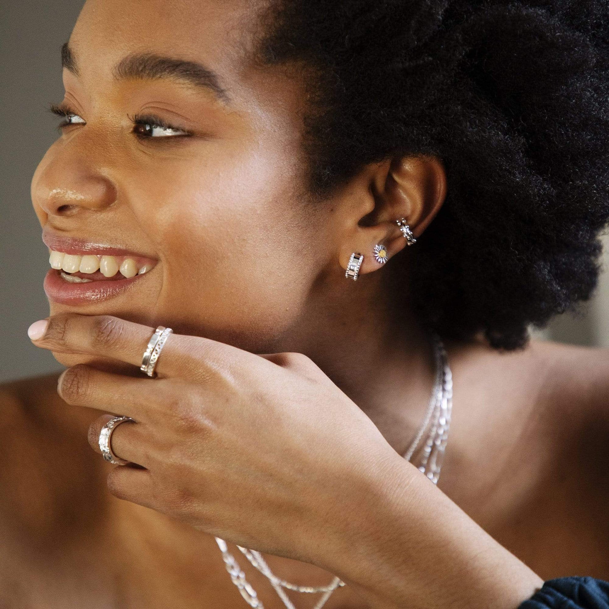 Dotted Huggie Hoop Earrings Sterling Silver