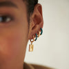 Teal Stripe Huggie Hoop Earrings 18ct Gold Plate