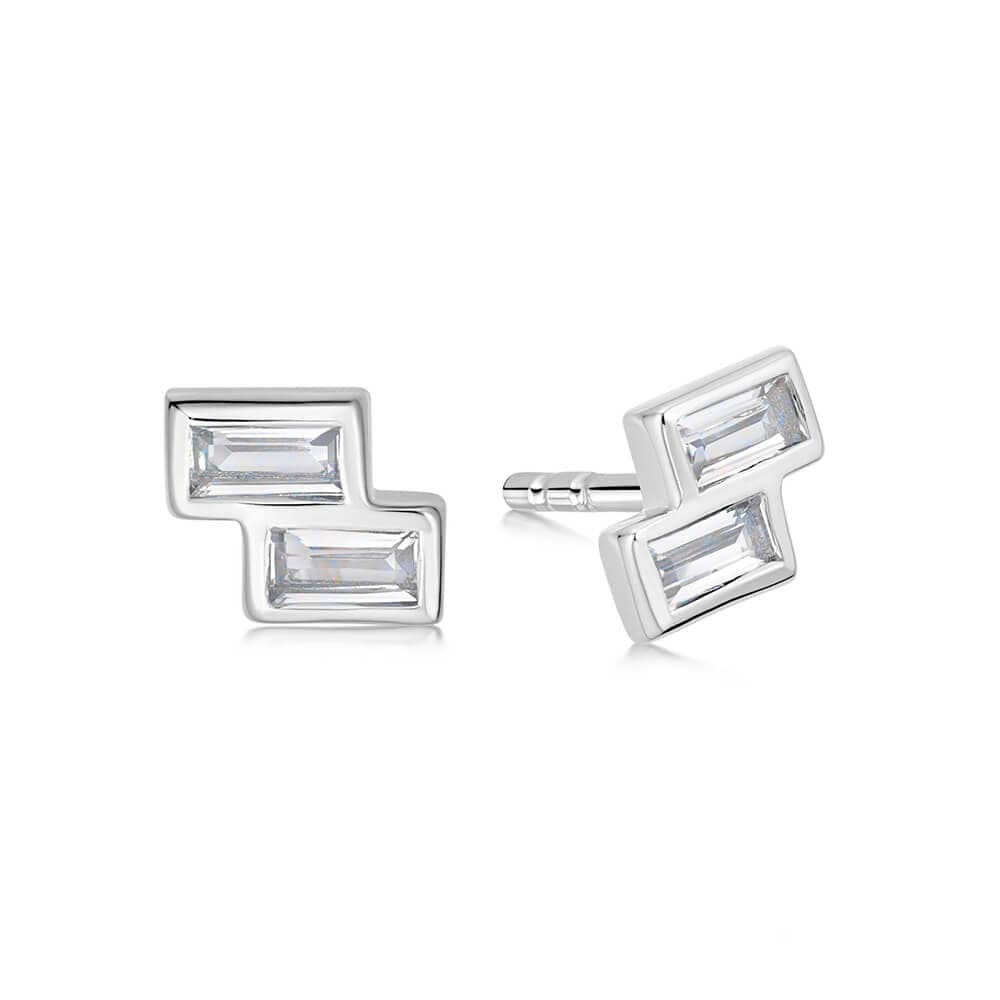 Tetris Sparkle Stud Earrings Sterling Silver