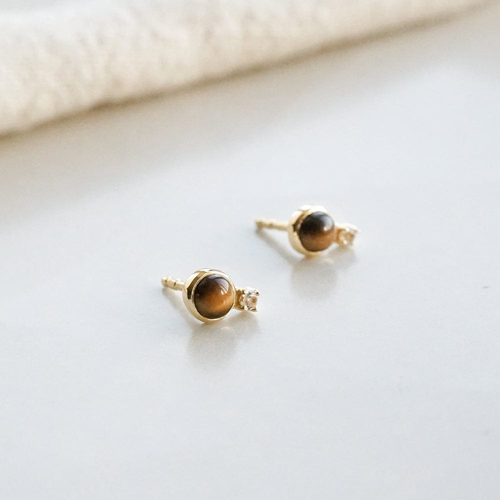 Tigers Eye Sparkle Stud Earrings 18ct Gold Plate