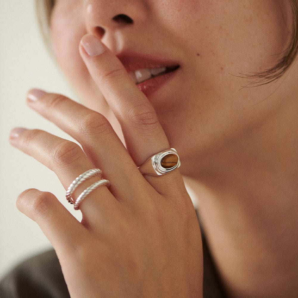 Tigers Eye Bold Ring Sterling Silver