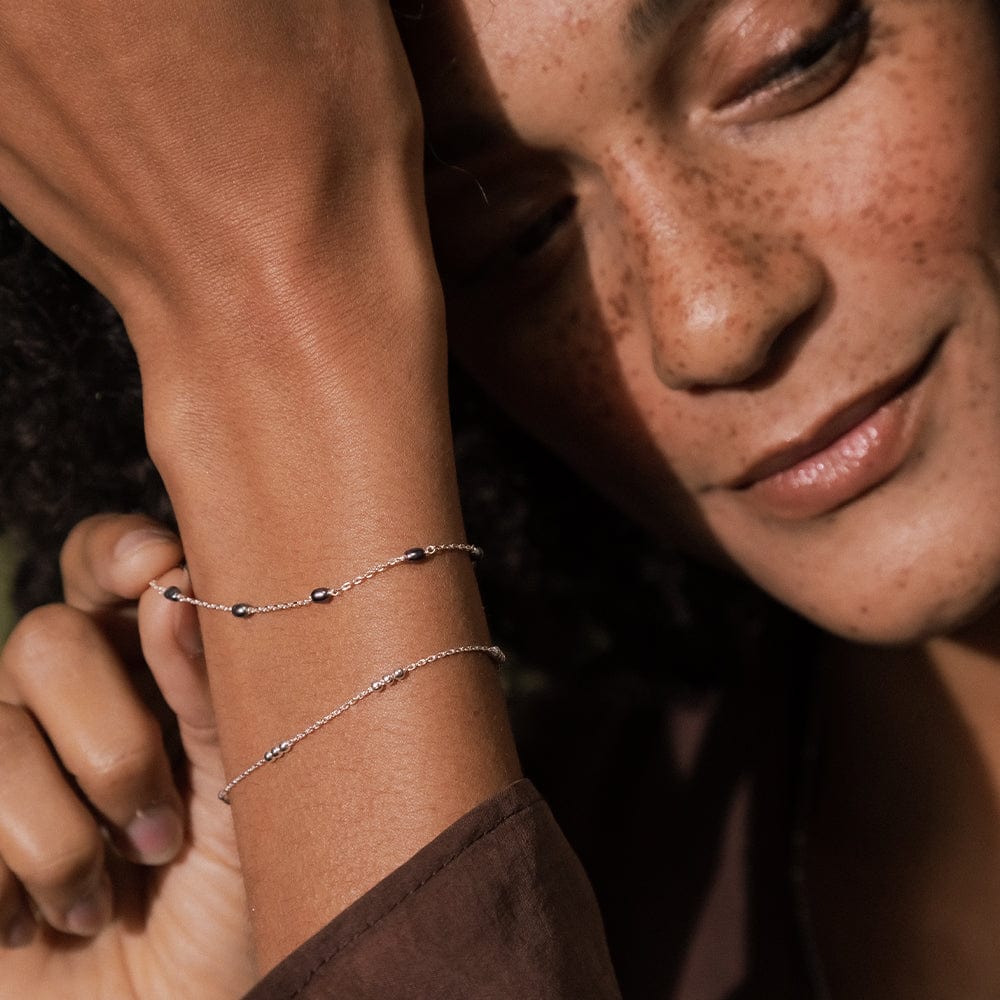 Black Seed Pearl Chain Bracelet Sterling Silver