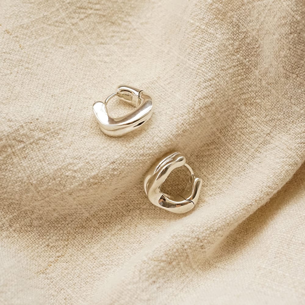 Banded Wave Huggie Earrings Sterling Silver