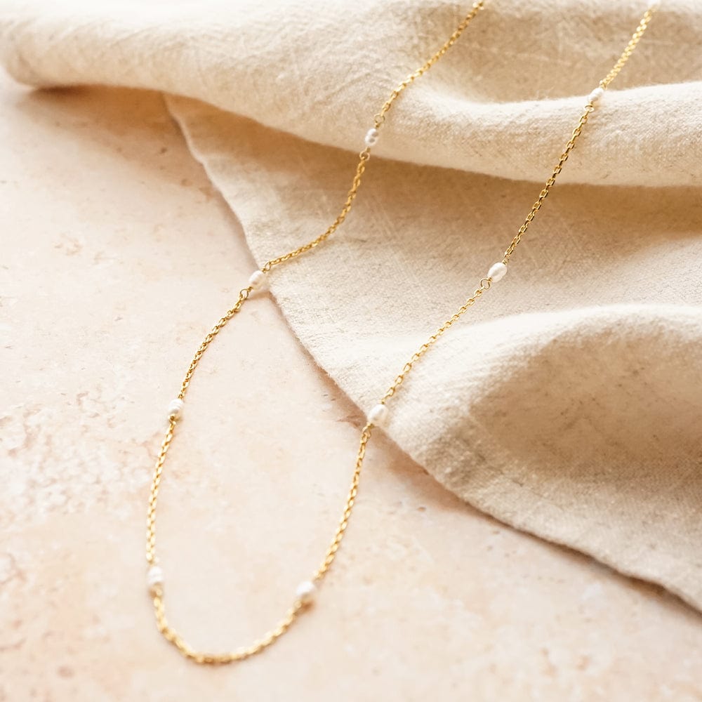 Seed Pearl Chain Necklace 18ct Gold Plate