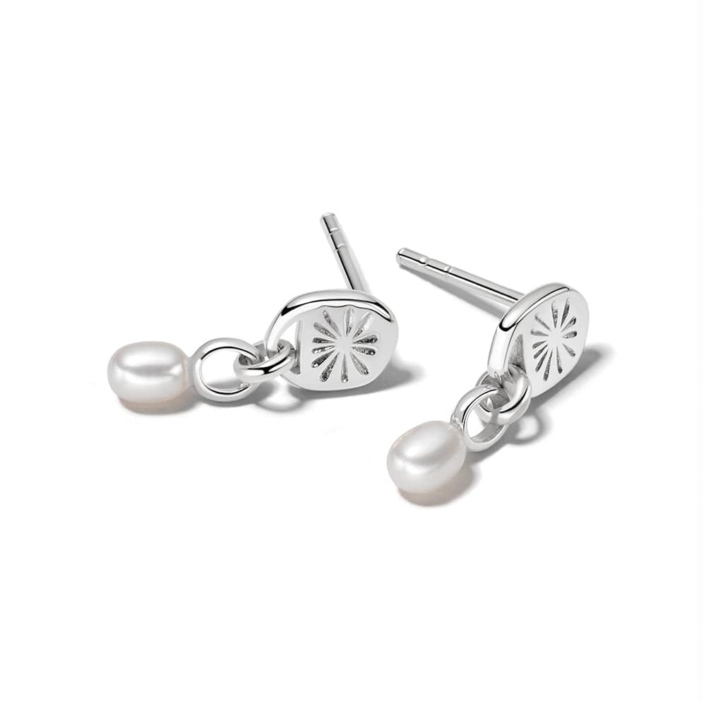 Sunburst Seed Pearl Stud Earrings Sterling Silver