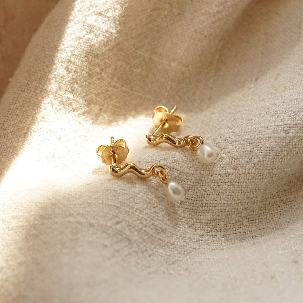 Wave Seed Pearl Stud Earrings 18ct Gold Plate