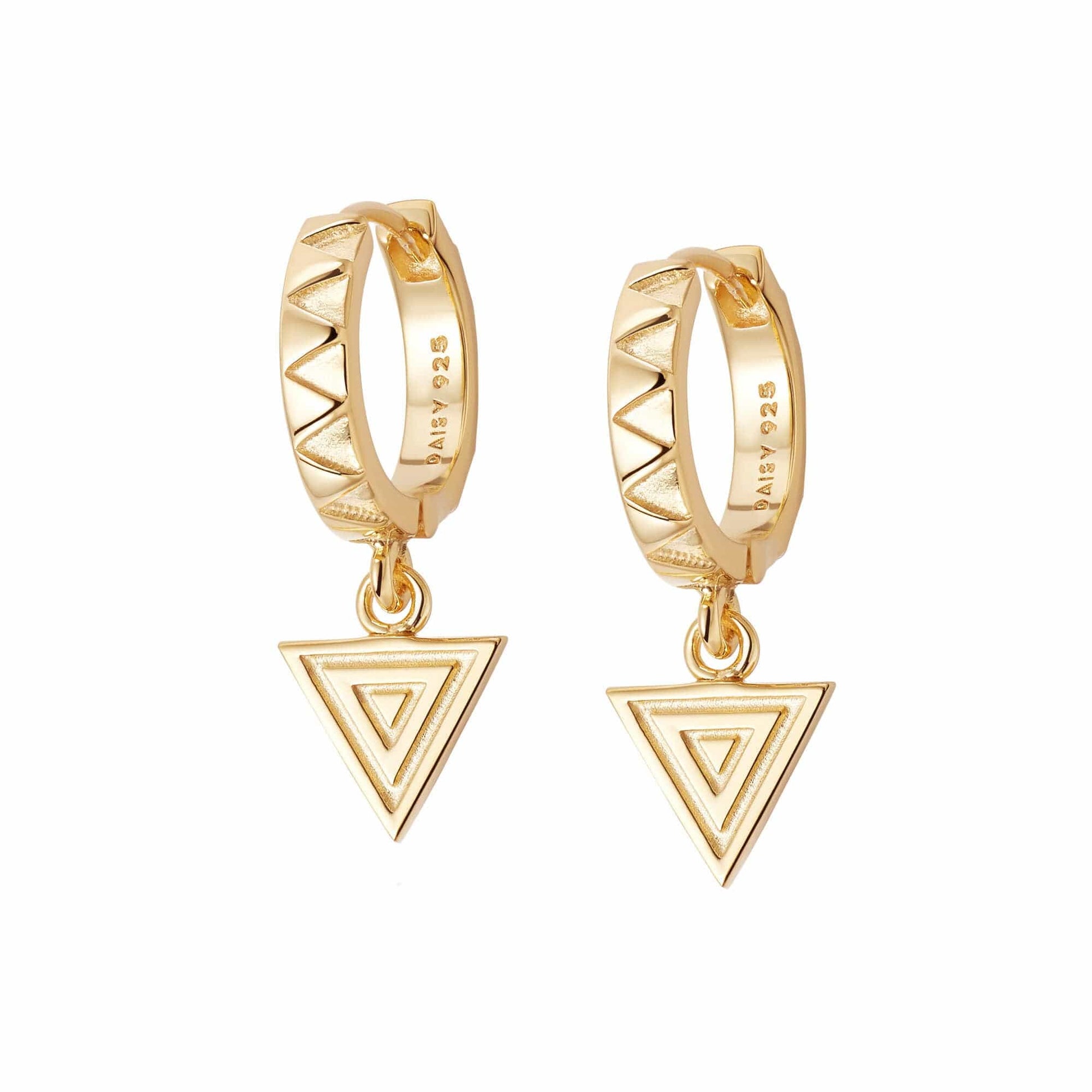 Triangle Engraved Drop Huggie Earrings 18ct Gold Plate