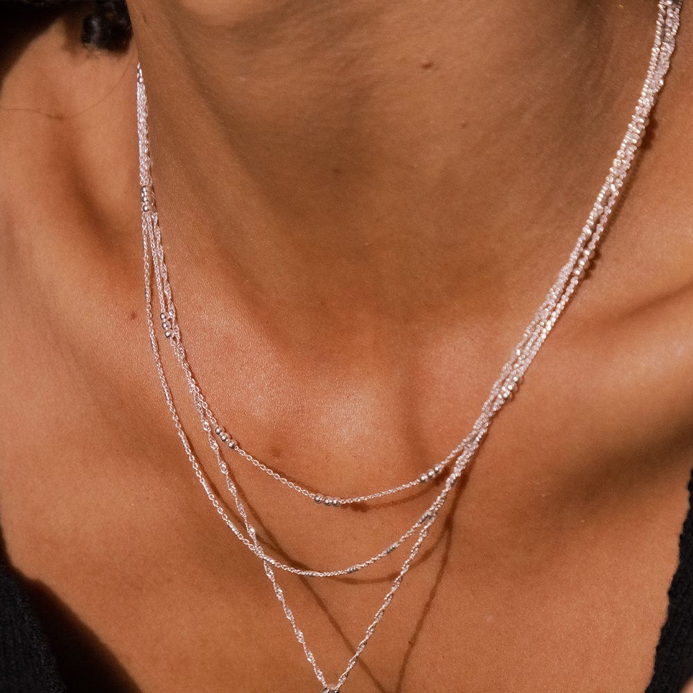 Triple Bead Chain Necklace Sterling Silver