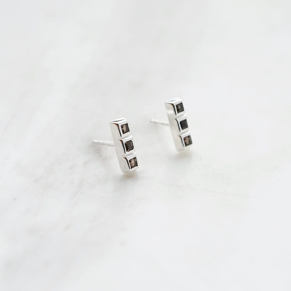 Triple Smokey Quartz Stud Earrings Sterling Silver