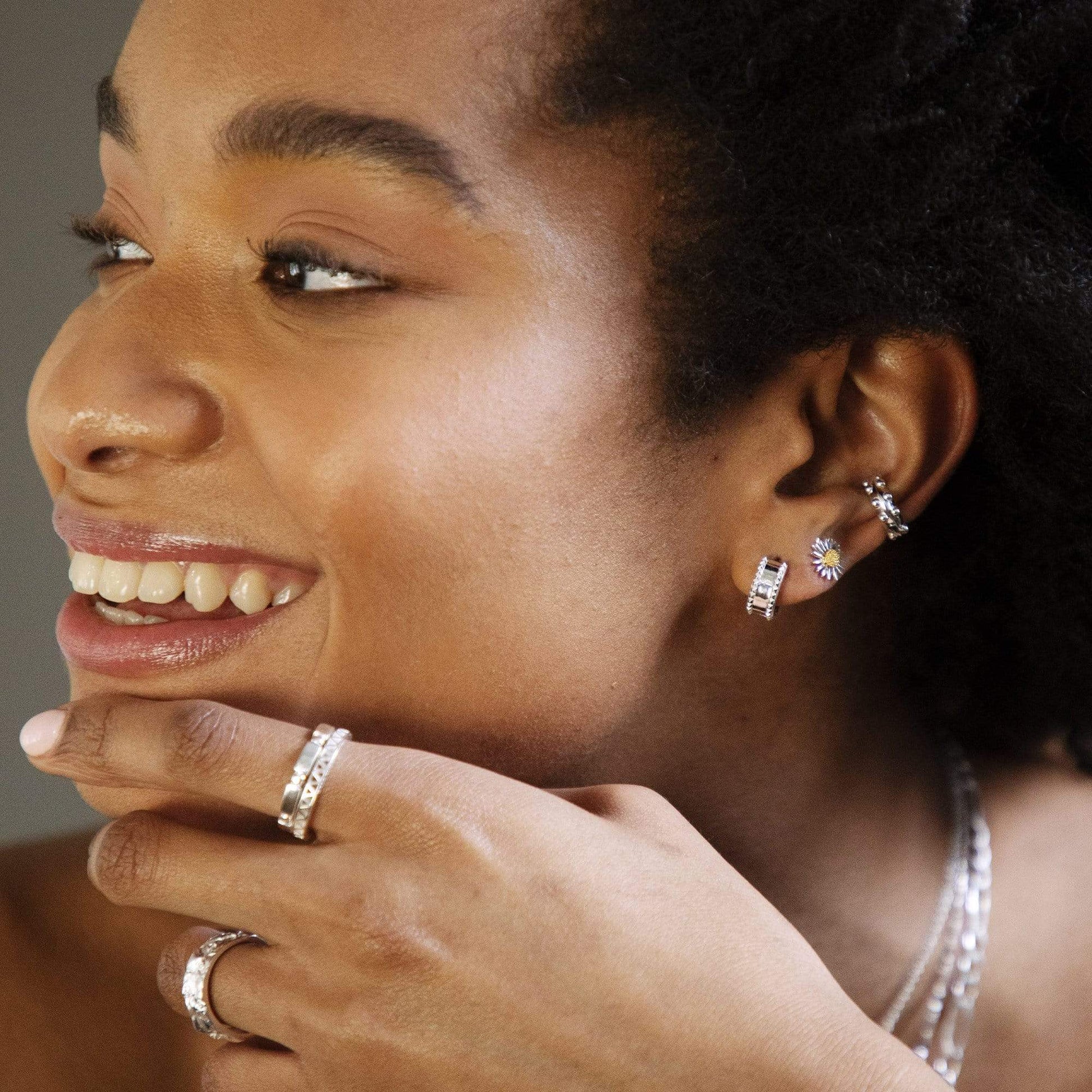 Chunky Studded Huggie Hoop Earrings Sterling Silver