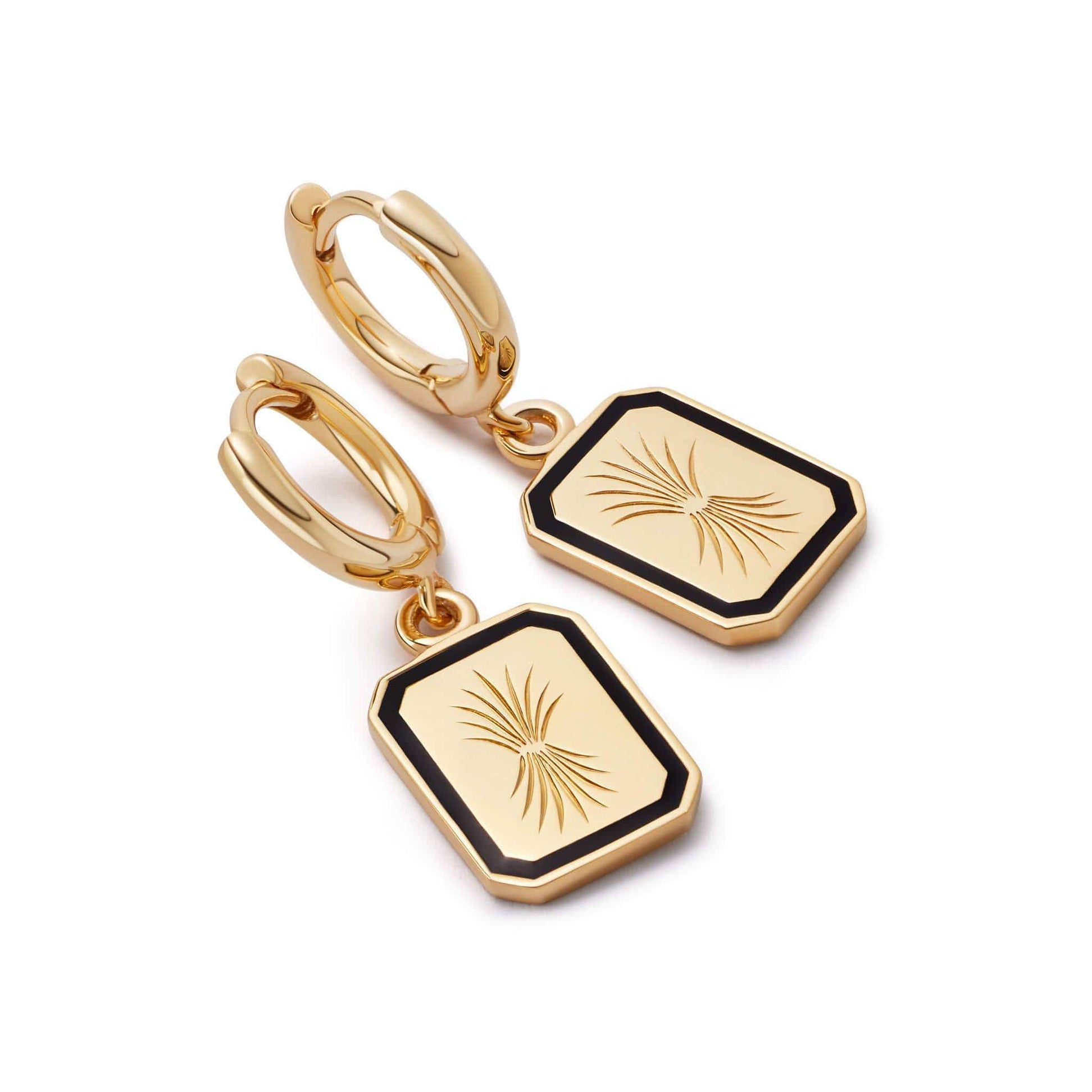 Engraved Enamel Drop Earrings 18ct Gold Plate