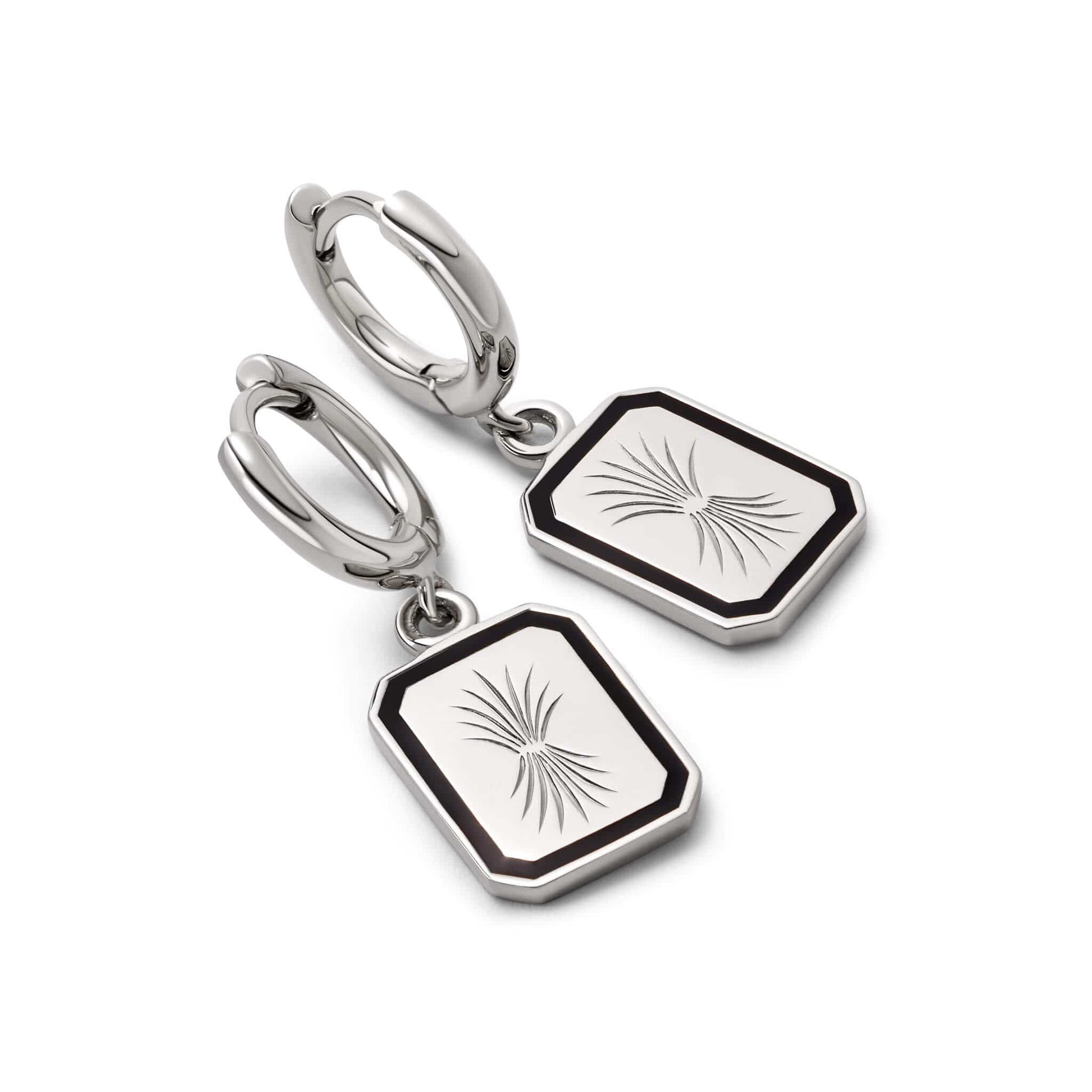 Engraved Enamel Drop Earrings Sterling Silver