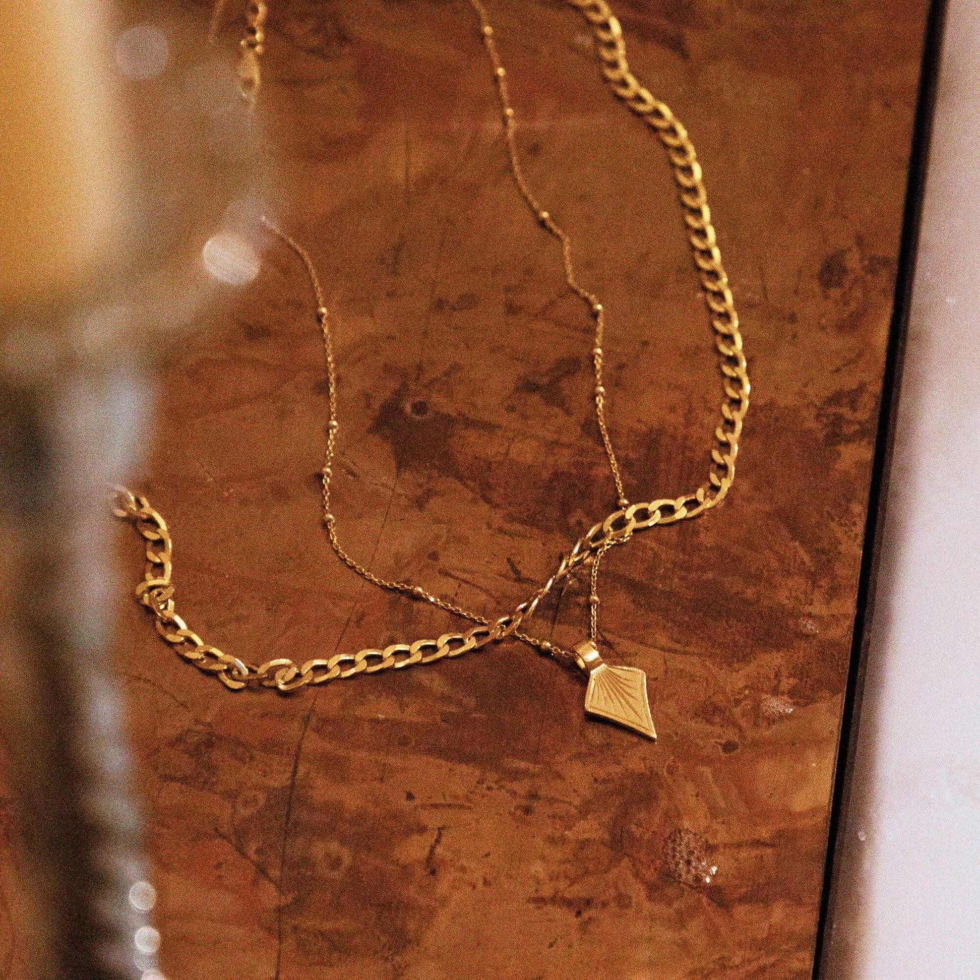 Palm Leaf Bobble Chain Necklace 18ct Gold Plate