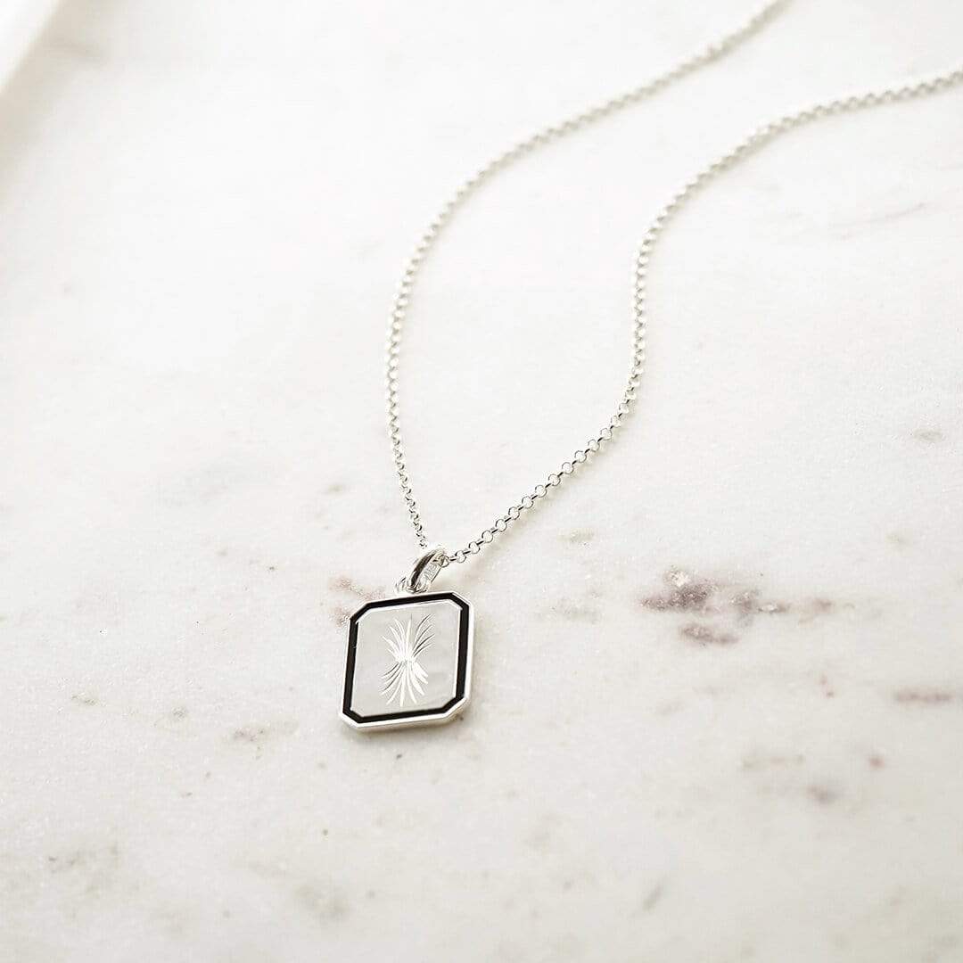 Bold Engraved Enamel Necklace Sterling Silver