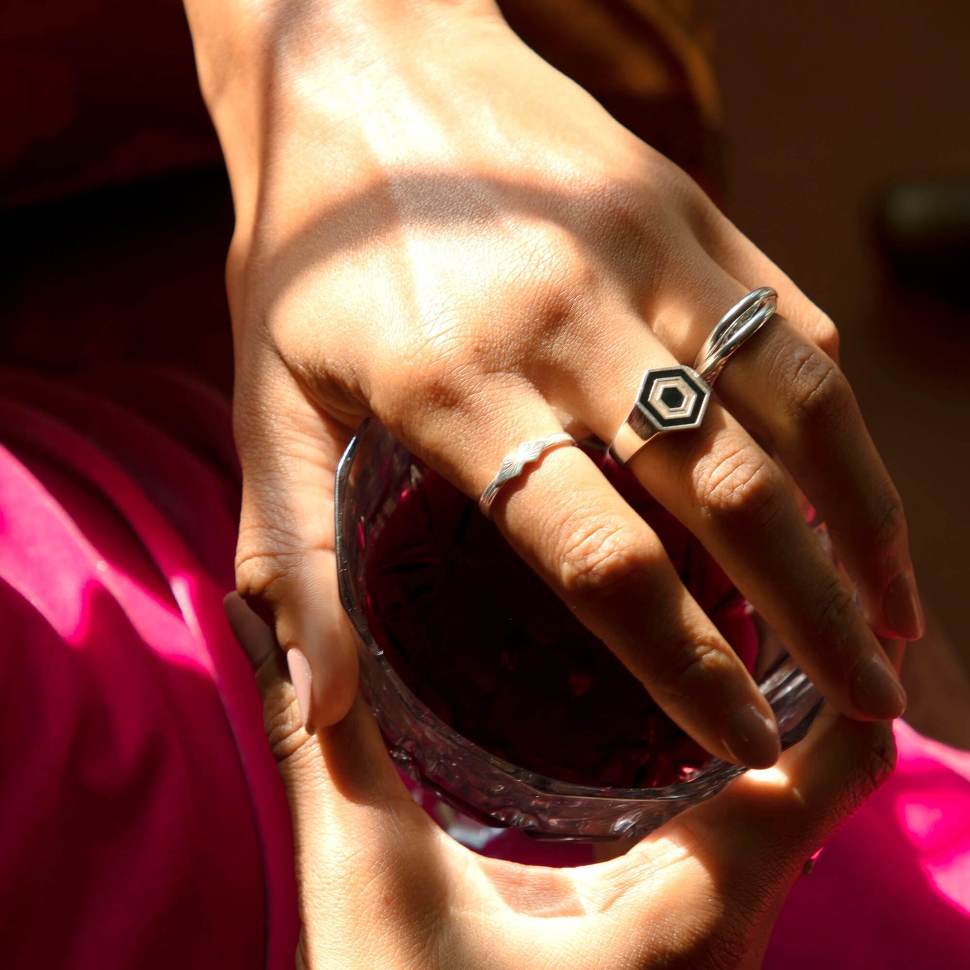 Engraved Palm Band Ring Sterling Silver