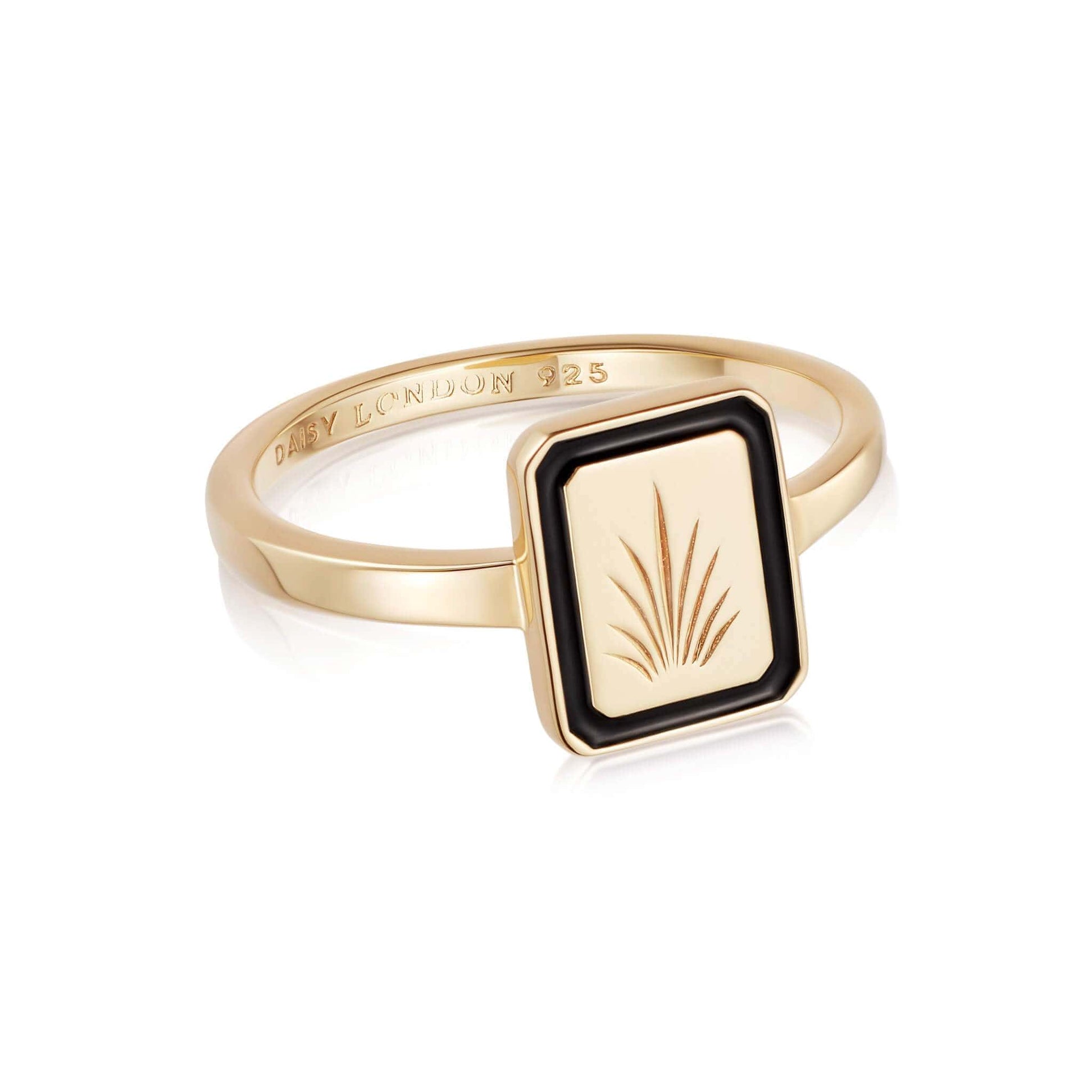 Engraved Palm Enamel Ring 18ct Gold Plate